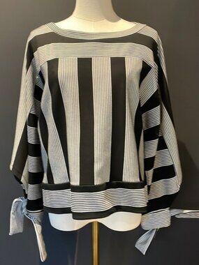 NWOT BCBG Striped Blouse with Tie Sleeves